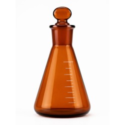 Matraz Erlenmeyer Ámbar con Esmerilado y Tapón Borosilicato 3.3 OMSONS — 25 a 500 mL