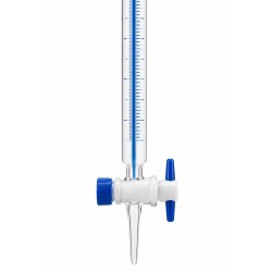 Bureta de Vidrio Borosilicato 3.3 OMSONS — Llave PTFE Needle Valve Schellbach · Clase A Cert. Individual · 10 a 100 mL
