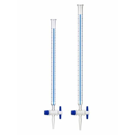 Bureta de Vidrio Borosilicato 3.3 OMSONS — Llave Rotaflow PTFE Needle Valve · Clase A Cert. Individual · 5 a 100 mL